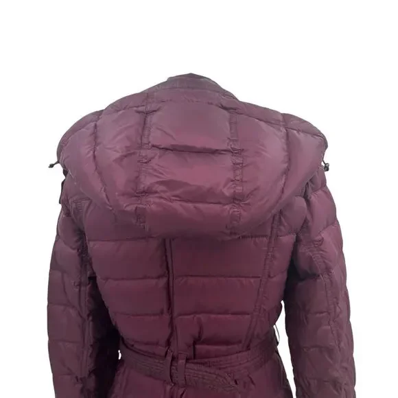 Burberry Brit Belted Down Coat Burgundy Purple Maroon Size Small